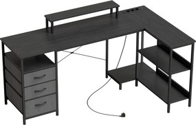 HOMCOM Biurko w kształcie L, odwracalne biurko narożne z szufladami i półkami, 170 cm, czarne | Aosom PL
