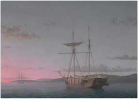 Obraz na szkle - Fitz Henry Lane, Lumber Schooners at Evening on Penobscot Bay, reprodukcje (70x50 cm)