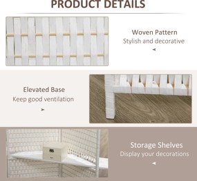 HOMCOM Parawan 4-częściowy 181 x 180 cm, Składany, z 2 półkami wykonany z drewna sosnowego i bambusa, do sypialni, biały | Aosom PL
