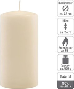 Zestaw świec stołowych, 15 cm, Ø 7,5 cm, kremowy, 6 sztuk