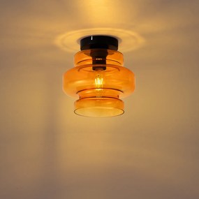 Retro lampa sufitowa czarna z pomarańczowym szkłem - Denise