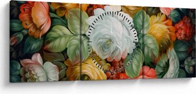 Obraz namalowanego bukietu kwiatów (z zegarem) (90x30 cm)
