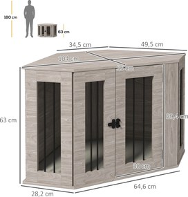 PawHut Klatka dla psa, projekt narożny, z zamknięciem, 1 poduszka leżakowa, 104 x 55 x 63 cm, Brązowy