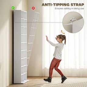 HOMCOM Regał na DVD, Stojak na CD z 14 regulowanymi półkami, 18 przegródkami, 175 cm, Regał na Blu-ray, Płyta wiórowa, Biały