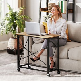 HOMCOM Składane Biurko na Kółkach, Oszczędzające Miejsce, Stal, MDF, Dąb