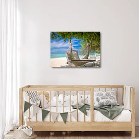 Obraz na szkle - Hamak na plaży (70x50 cm)