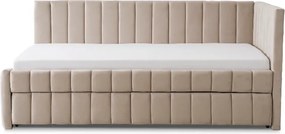 Łóżko Tapicerowane 90x200 cm VILLEMO Podwójne ze Stelażem Rozkładane Młodzieżowe Beżowe