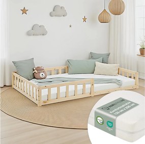 Łóżko podłogowe dla malucha 120x200 cm Naturalne drewno lite Łóżko dziecięce Łóżko pojedyncze