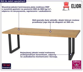 Duży prostokątny rozkładany stół industrialny - Edir