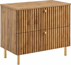 Szafka łazienkowa stojąca z blatem 80, dąb craft złoty + blat dąb craft, uchwyty w trzech kolorach, nogi złote, 80 x 44,4 x 73,6 cm