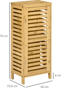 kleankin Szafka Łazienkowa z Żaluzjowymi Drzwiami i Regulowaną Półką Bambus Naturalny 30x199x70cm | Aosom PL