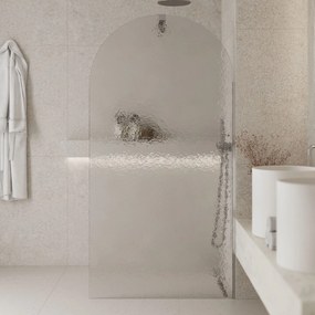 Ścianka prysznicowa WALK IN FIX artystyczna owalna transparentna 8 mm Arte Frozen Oval MASSI | Różne rozmiary : Kolor profili kabiny - złoty szczotkowany, Szerokość ścianki - 90 cm , Typ montażu - WALK in FIX (Do ściany)