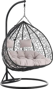 Podwieszany fotel 2-osobowy z plecionej żywicy - Czarny z szarymi poduszkami - CAYAMBE od MYLIA