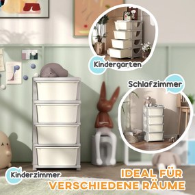 HOMCOM Skrzynki do Przechowywania dla Dzieci, 4 Duże Szuflady, Zaokrąglone Krawędzie, Plastik, 37x37x76 cm, Kremowe