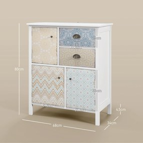 HOMCOM Komoda drewniana biała styl Shabby Chic 2 szuflady 3 szafki 68x34x80 cm | Aosom PL