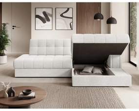 Kremowy rozkładany narożnik z materiału bouclé (prawostronny/z szezlongiem) Blezalt – ELTAP