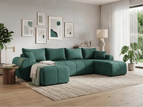 Rozkładana sofa narożna w kształcie U SEVIO 311x145 cm, butelkowozielona + 2 poduszki GRATIS