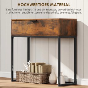 HOMCOM Stolik konsolowy z szufladą, design industrialny, przedpokój salon, 80x30x76 cm, czarny