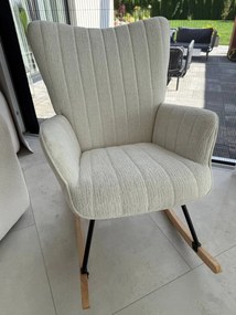 Fotel wypoczynkowy bujany do salonu, sypialni, jasny beż tkanina strukturalna, FW7