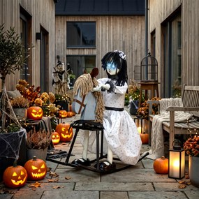 HOMCOM Animowana dziewczynka Halloween na koniku bujanym z upiornymi rymowankami, świecącymi oczami i aktywacją dźwiękową/dotykową | Aosom PL