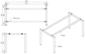 Stół METAL 1600 x 800 x 750 mm, grafit