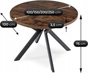 Stół Okrągły Rozkładany LUKAS 100-250 cm Dąb Rustykalny Nowoczesny Loft