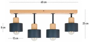 Antracytowa lampa sufitowa, czteropunktowy spot DAN60x7BU z drewna i m