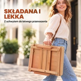 Sztaluga malarska z regulacją i szufladą Drewniana stabilna i funkcjonalna dla artystów Naturalny kolor | Aosom PL