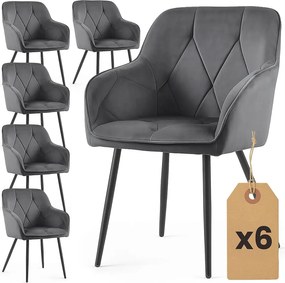 Zestaw 6 grafitowych krzeseł pikowanych - Lorviano