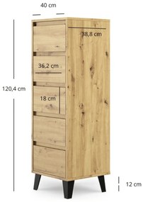 Komoda z Szufladami do Salonu BORVO 40 cm Dąb artisan Nowoczesna