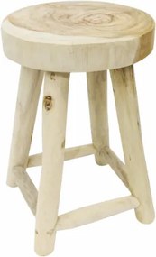 Stołek z drewna tekowego, okrągły, 46 cm, naturalny