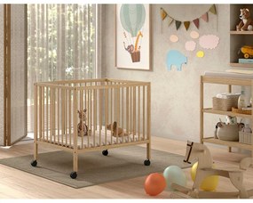 Kojec dla dzieci z litego drewna bukowego z regulowaną wysokością/na kółkach 95x75 cm w naturalnym kolorze Dino – Vipack