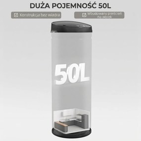 HOMCOM 50 L Kosz na śmieci z czujnikiem i funkcją Soft-Close, bezdotykowy kosz ze stali nierdzewnej do higienicznej kuchni
