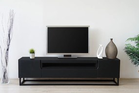 Szafka RTV Loftia 200 cm z wnęką i metalowym stelażem - czarny / czarny mat