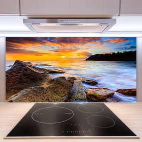 Szkło do Kuchni na Ścianę Skalisty Brzeg Morza