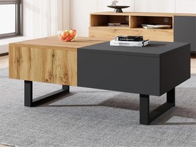 Stolik kawowy z drewna i metalu - z ukrytymi schowkami - Naturalny i Szary