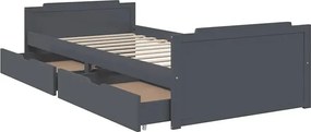 Szare pojedyncze łóżko z szufladami sosnowe 90x200 - Kamos