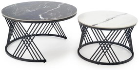 Zestaw 2 okrągłych ław, spiek czarny marmur/biały marmur/czarny 80/46 60/40 FLAMINGO