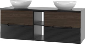 Zestaw Łazienkowy 140cm Szafka z Blatem Regał Umywalka Czarny Mat / Orzech Avella