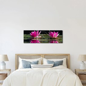 Obraz lilii wodnych na wodzie (z zegarem) (90x30 cm)
