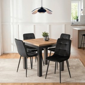 Zestaw Stół Kwadratowy Rozkładany MAX 80-160 cm Dąb Craft/Czarny i 4 Krzesła PERU Czarne Welurowe