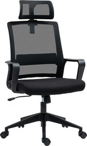 HOMCOM Fotel Biurowy, Regulowany Fotel z Podpórką Głowy, Obrotowe Krzesło do Home Office, Czarny