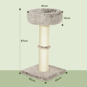 PawHut Drapak dla kota, 87 cm, wieża dla kota z grubym słupem do drapania, pluszowe legowisko, do użytku wewnętrznego, wytrzymałość do 6 kg, Brązowy