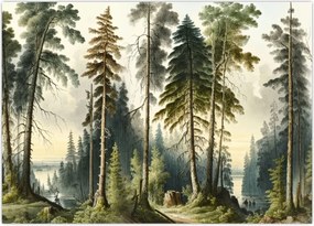 Obraz na szkle - Krajobraz lasów w stylu vintage (70x50 cm)