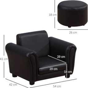 HOMCOM Zestaw Sofy Dziecięcej z Podnóżkiem, Czarny, Komfort i Styl dla Twojego Malucha