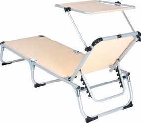 Składany leżak ogrodowy z baldachimem - beżowy