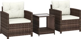 Outsunny Zestaw balkonowy z rattanu, 3-częściowy zestaw mebli ogrodowych z 2 fotelami, stolikiem z dwupoziomowym blatem szklanym, kremowobiały | Aosom PL