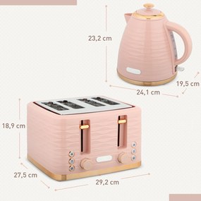 HOMCOM Zestaw toster i czajnik 2-w-1, 7 poziomów wypieku, funkcje rozmrażania i podgrzewania, różowy
