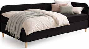 Czarne prawostronne łóżko z materacem i pojemnikiem na pościel 100x200 H3-L09