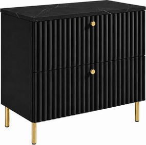 Szafka łazienkowa stojąca z blatem 80, czarny + blat z efektem marmuru Black Royal, uchwyty w trzech kolorach, nogi złote, 80 x 44,4 x 73,6 cm